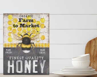 Finest Quality Honey Sign, Vintage Decor, Vintage Honeybee Sign, Bee Decor, Farmhouse Chic Decor