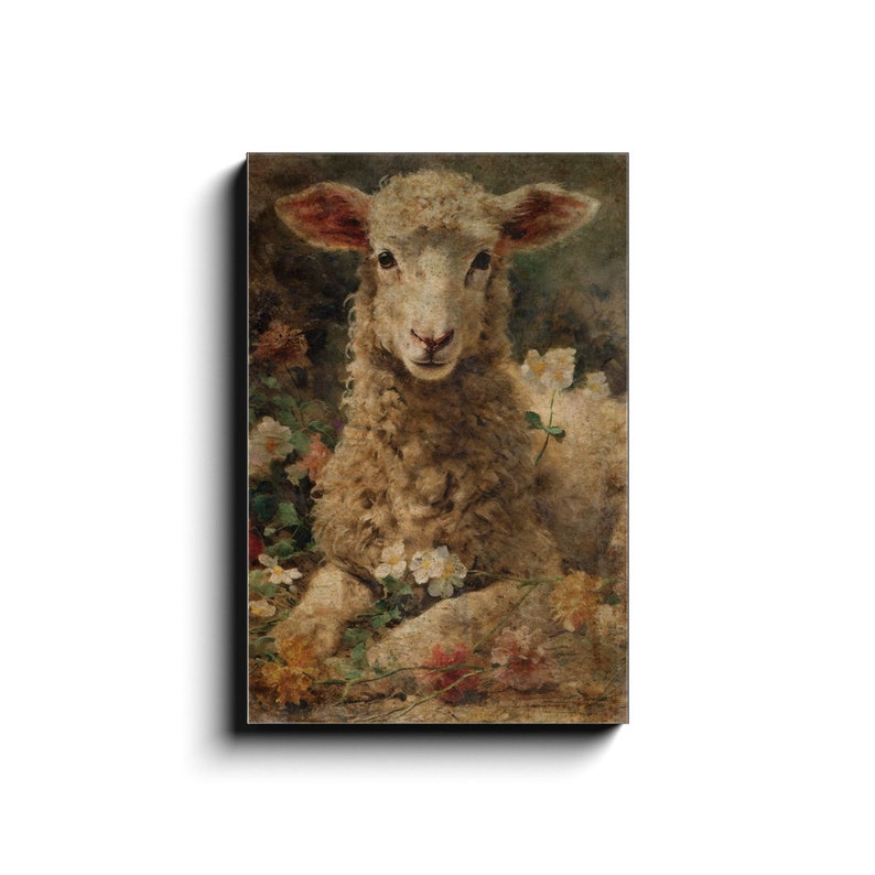 Vintage Spring Prints, Spring Lamb, Vintage Canvas Art, Large Canvas Signs, Sheep Art, Neutral Wall Art, Vintage Easter Decor, Easter Lamb image 5