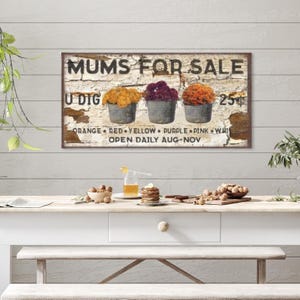 Mums For Sale Antique Sign, Farmhouse Canvas Wall Art