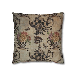 Copricuscino Steampunk Alice nel Paese delle Meraviglie: Decorazione Teiera, 18x18 immagine 3