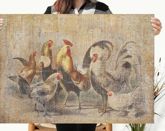 Just Us Chickens Rolled Canvas Art, Art sur toile non encadré, Décor de poulet, Cadeaux de poulet, Cadeaux de ferme, Impression d’art de poulet