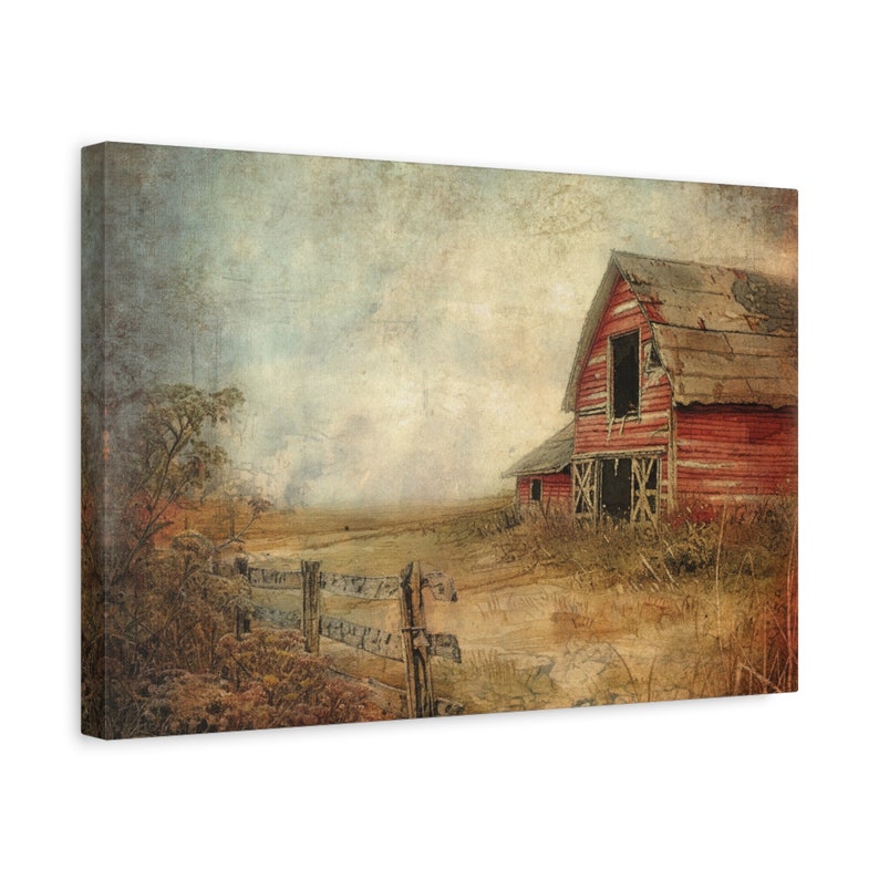 Old Red Barn Wall Art, Vintage Canvas Print, Rustic Wall Decor, Farm Landscape, Vintage Old Barn, Farm Gifts, Homestead Gifts, Landscape Art image 4