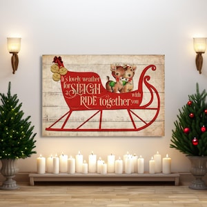 Holiday Decor, Sleigh Ride Canvas Wall Art, Christmas Signs, Santa Sign, Christmas Decorations, Reindeer Sign, Retro Christmas Wall Art