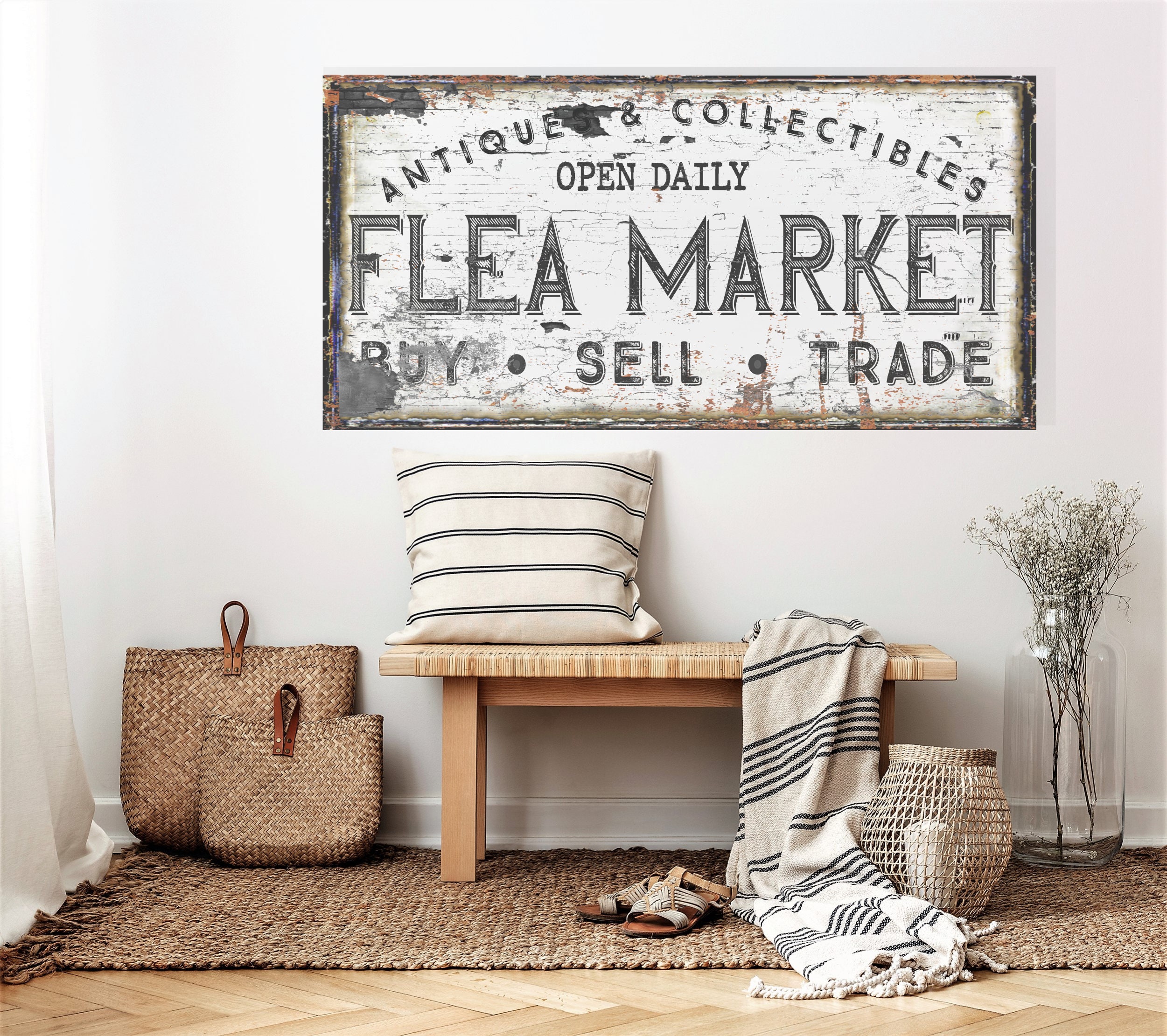Vintage Flea Market Sign Modern Farmhouse Decor Large Canvas - Etsy
