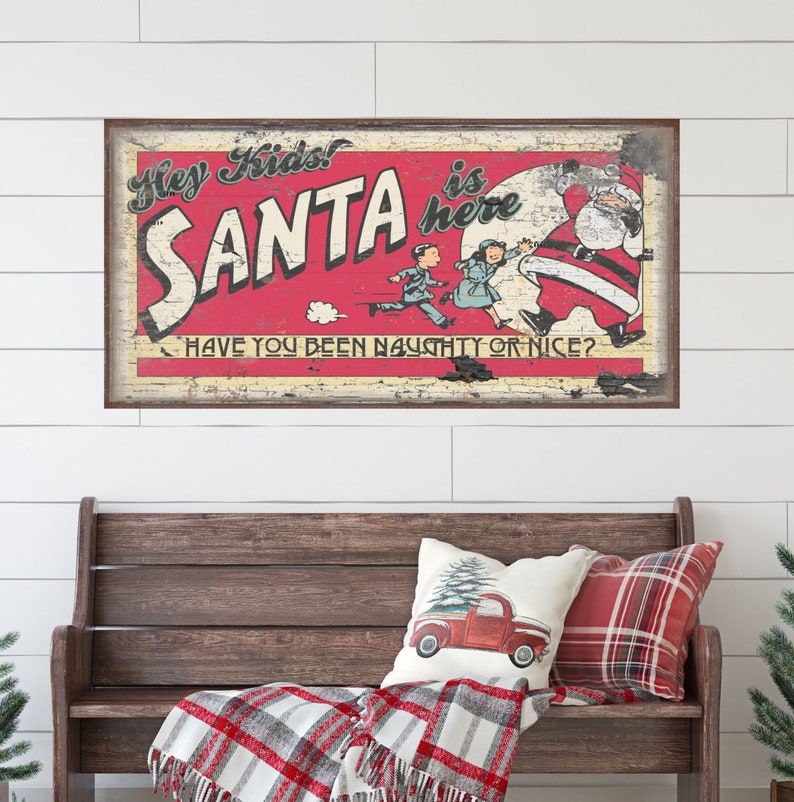 Naughty Or Nice Holiday Sign, Modern Farmhouse Decor, Large Canvas Wall Art, Christmas Sign, Vintage Christmas Decor, Santa Decor image 5