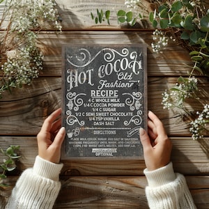 Hot Cocoa Bar, Recipe Canvas Sign, Hot Chocolate Bar, Winter Decor, Chalkboard Canvas Sign, Christmas Signs, Cocoa Bar Decor, Holiday Decor