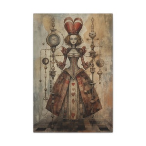 Queen of Hearts, Moody Canvas Art, Dark Academia, Steampunk Alice In Wonderland, Literary Art, Gothic Literature, Lewis Carroll Inspired Art image 9