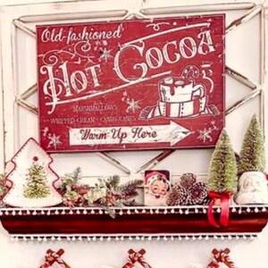 Placa de lona vintage para bar de chocolate quente: decoração de inverno em estilo fazenda imagem 9