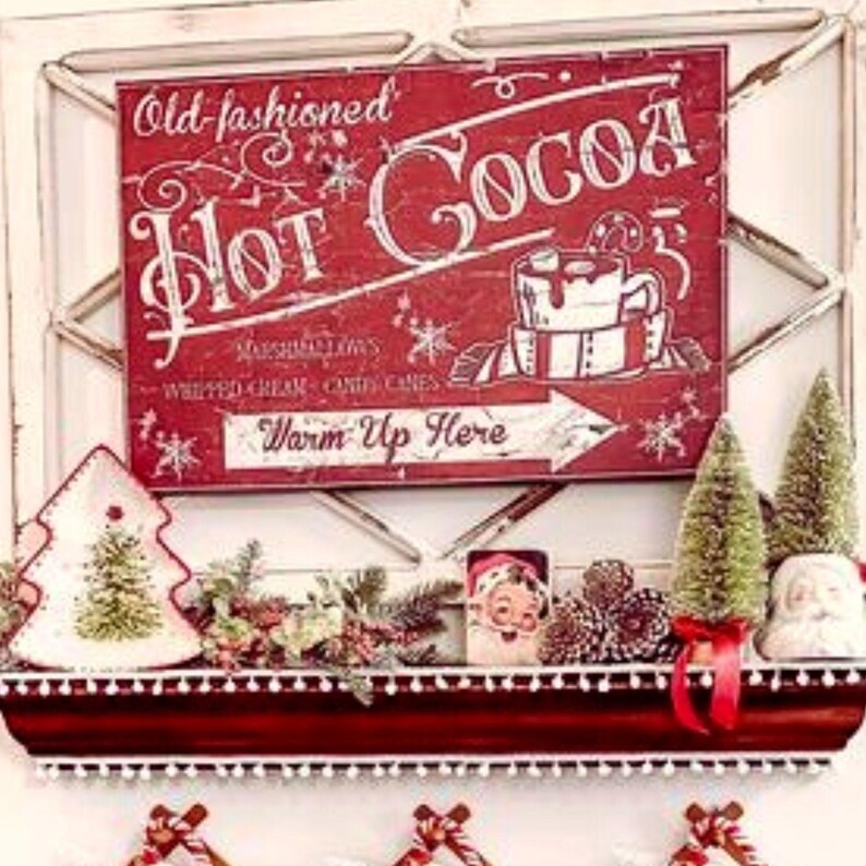 Placa de lona vintage para bar de chocolate quente: decoração de inverno em estilo fazenda imagem 9