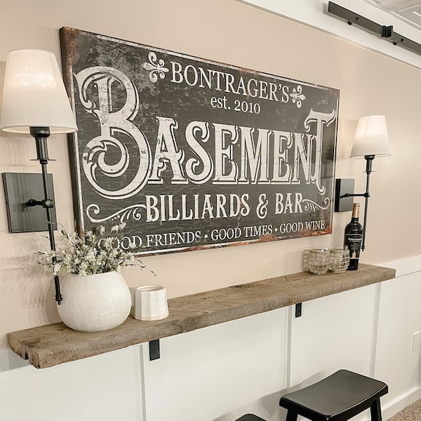 Personalized Bar And Billiards Sign, Modern Farmhouse Decor, Large Canvas Sign, Gameroom Sign, Signs With Sayings, Personalized Gifts