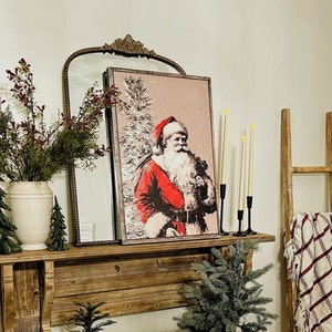 Holiday Decor, Father Christmas, Large Canvas Wall Art, Vintage Christmas Art, Vintage Wall Art, Woodland Santa Claus, Traditional Holiday