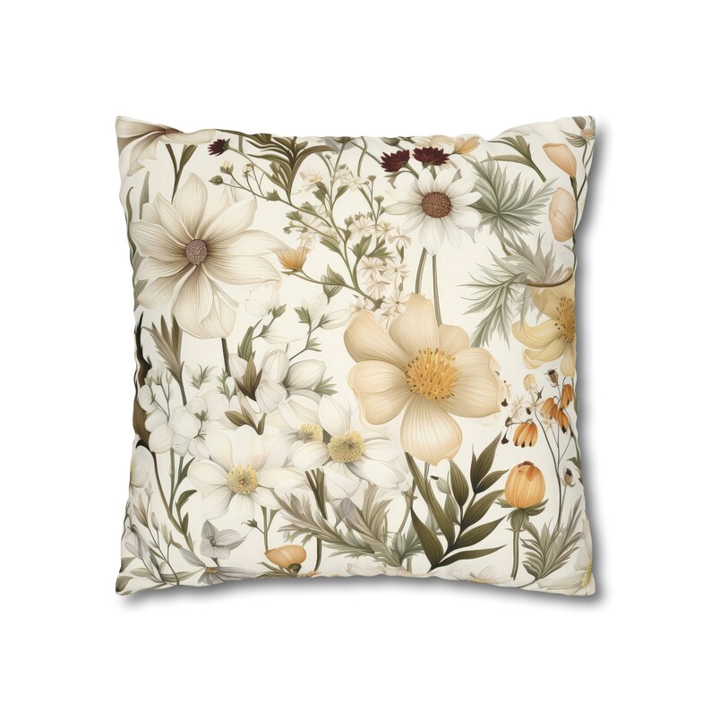 Neutral Wildflowers Pillow Cover: Creamy White Polyester Canvas (18x18 inches) image 7