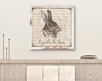 The Rabbits Garden Sign, Le Jardin Du Lapin, French Country Wall Decor, Spring Decor, Antique Wall Art, Cottage Decor, Vintage Style Sign