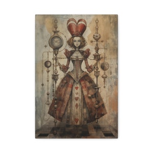 Queen of Hearts, Moody Canvas Art, Dark Academia, Steampunk Alice In Wonderland, Literary Art, Gothic Literature, Lewis Carroll Inspired Art image 7