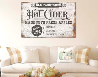 Letrero de lienzo de sidra caliente: decoración vintage de otoño