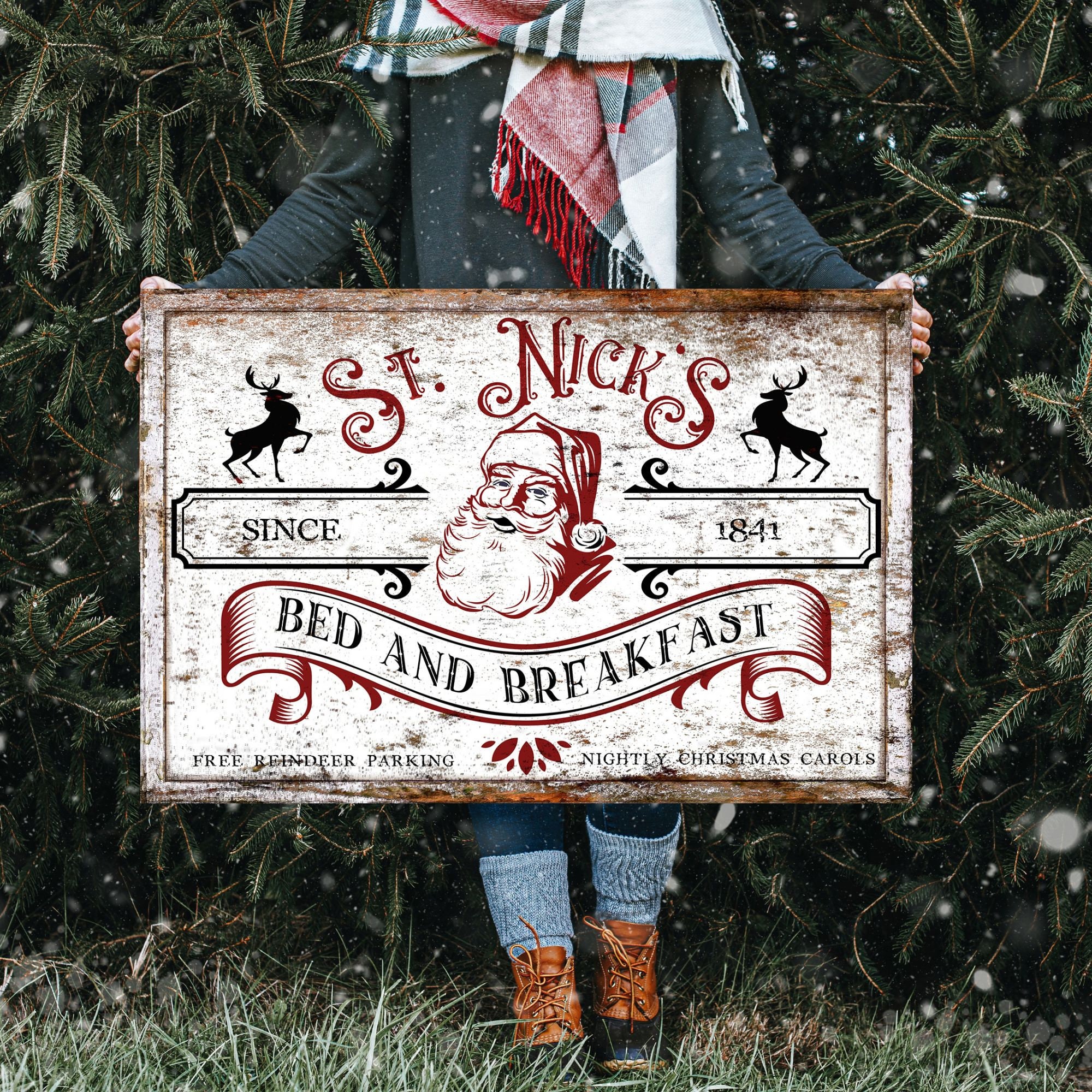 St Nicks Bed And Breakfast, Vintage Holiday Sign, Christmas Decor