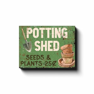 Potting Shed, Faux Metal Sign, Spring Wall Art, Large Canvas Wall Art, Vintage Rustic Art Print, Primitive Wall Decor, Gardening Gifts image 3