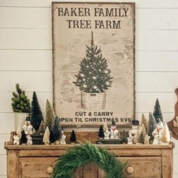 Family Christmas Tree Farm Sign, Custom Christmas Decor, Vintage