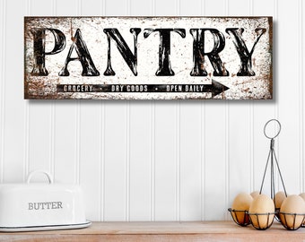 Pantry Sign, Faux Metal Kitchen Sign, Vintage Canvas Art, Farmhouse Pantry Decor, Rustic