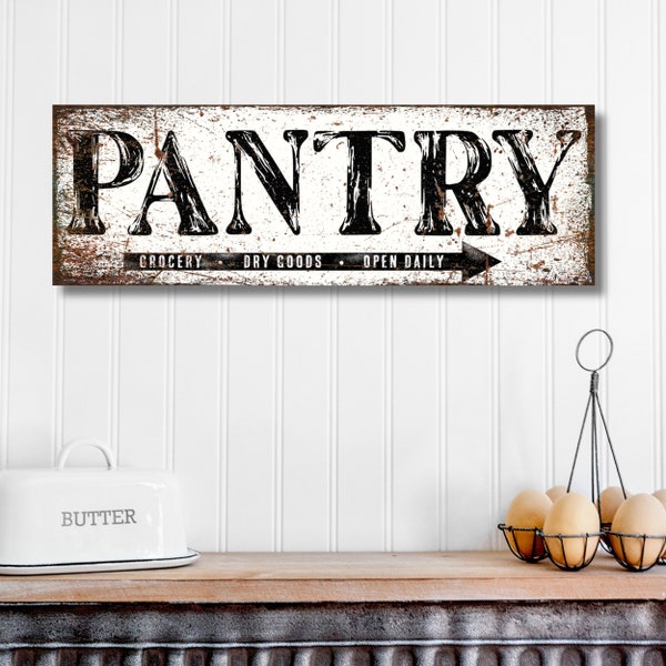 Pantry Sign, Faux Metal Kitchen Sign, Vintage Canvas Art, Farmhouse Pantry Decor, Rustic