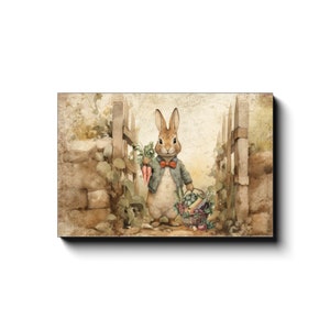 Spring Decor, Peter Rabbit In Mr. Mcgregors Garden, Spring Wall Art, Large Canvas Signs, Vintage Spring Art, Literary Art, Beatrix Potter image 5