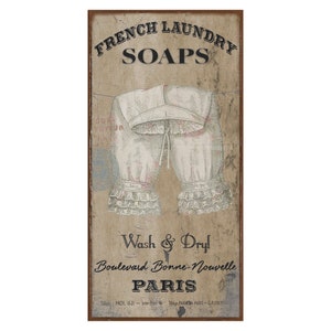 French Laundry Soap, Vintage Farmhouse Sign, French Country Decor, Vintage Inspired Art, Rustic Canvas Sign, Laundry Room Sign image 9