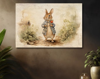 Peter Rabbit Druck, Frühling Kunstdruck, Große Leinwand Kunst, Literarische Kunst, Beatrix Potter Leinwand, Frühling Bauernhaus Dekor, Vintage Frühling