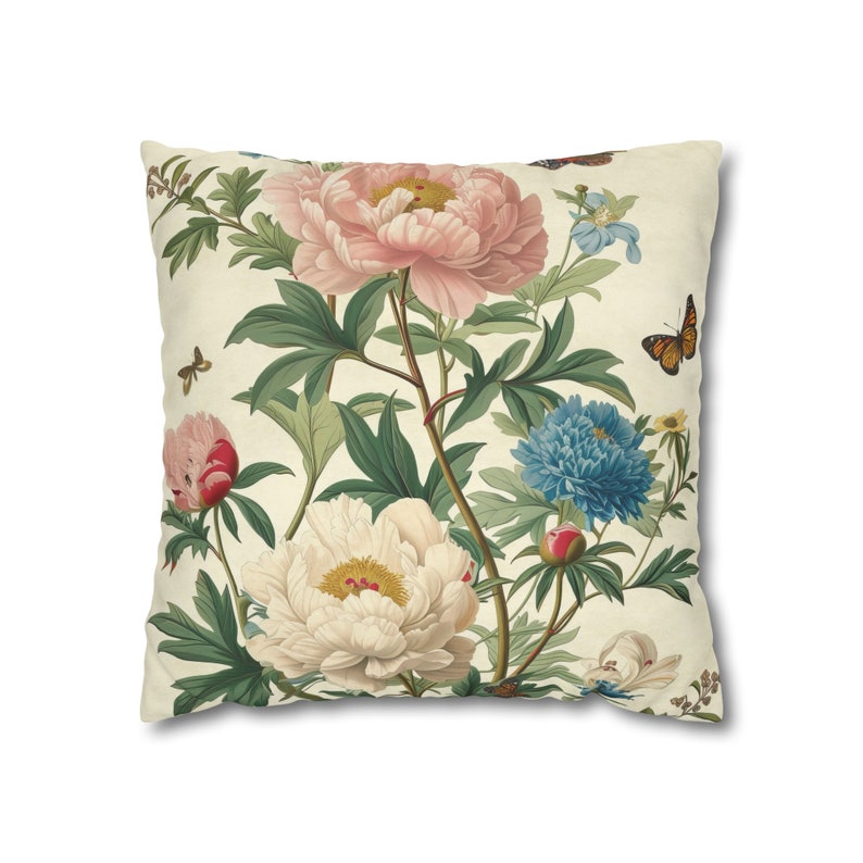 Olive Branch Farmhouse Peonies and Butterflies Pillow Cover