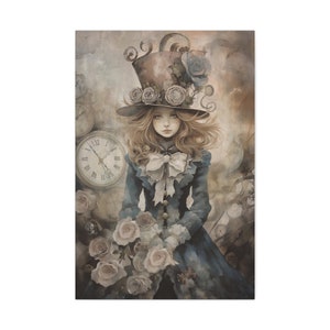 Steampunk Alice in Wonderland, Vintage Art Prints, Canvas Paintings, Whimsigoth, Steampunk Decor, Abstract Art, Vintage Home Decor 20″ x 30″ (Vertical)