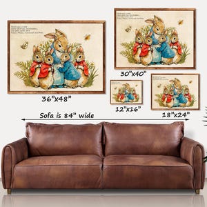 Arte clássica do Peter Rabbit, Flopsy, Mopsy, Cottontail e Peter, tela grande para parede, decoração de quarto infantil, decoração literária de primavera. imagem 3