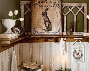 Letrero de lona vintage de Rabbit & Co: decoración rústica de Pascua