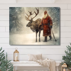 Old World Christmas Decor, Vintage Christmas, Journey With Santa, Farmhouse Wall Art, Large Canvas Sign, Holiday Wall Art, Winter Art