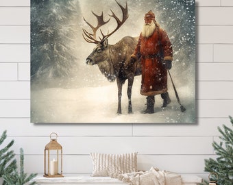 Old World Christmas Decor, Vintage Christmas, Journey With Santa, Farmhouse Wall Art, Large Canvas Sign, Holiday Wall Art, Winter Art