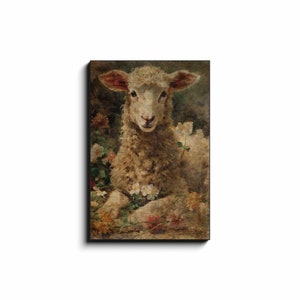 Vintage Spring Prints, Spring Lamb, Vintage Canvas Art, Large Canvas Signs, Sheep Art, Neutral Wall Art, Vintage Easter Decor, Easter Lamb image 9