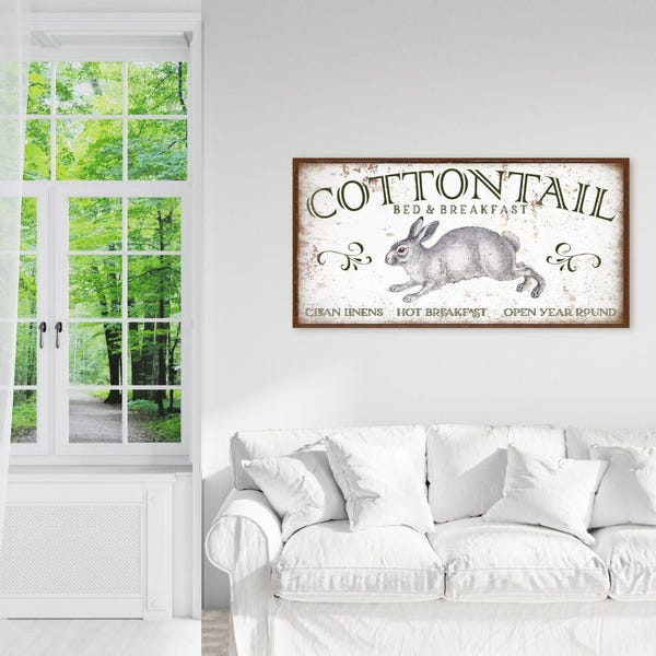Letrero de lona de Cottontail Bed & Breakfast: decoración vintage de conejo de Pascua