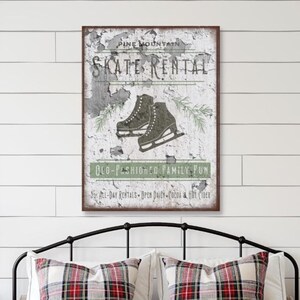 Skate Rental Sign Canvas Wall Art, Winter Decor, Winter Signs, Farmhouse Holiday Sign, Vintage Signs, Holiday Decor, Chippy Decorations