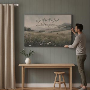 Cuadro cristiano para pared: Paisaje del Salmo 27 - Fe y ánimo