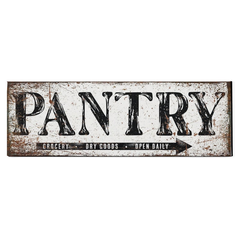 Pantry Sign, Faux Metal Kitchen Sign, Vintage Canvas Art, Farmhouse Pantry Decor, Rustic 20x60 inch