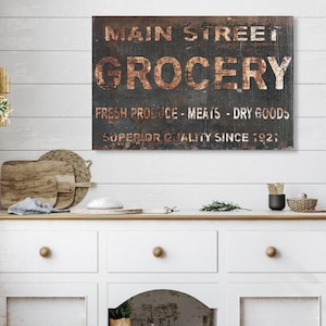Main Street Grocery Canvas Sign: Vintage Farmhouse Kitchen Decor