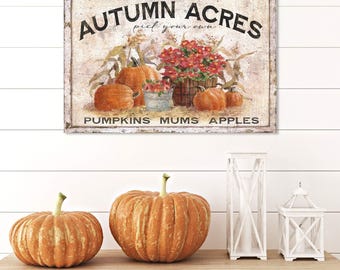 Autumn Acres Canvas Sign: Vintage Farmhouse Fall Wall Art