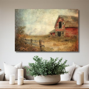 Old Red Barn Wall Art, Vintage Canvas Print, Rustic Wall Decor, Farm Landscape, Vintage Old Barn, Farm Gifts, Homestead Gifts, Landscape Art image 1