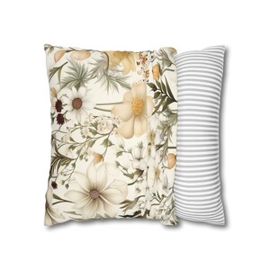 Neutral Wildflowers Pillow Cover: Creamy White Polyester Canvas (18x18 inches) image 5