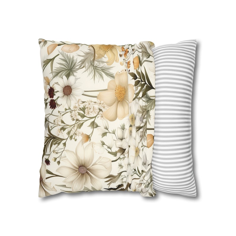 Neutral Wildflowers Pillow Cover: Creamy White Polyester Canvas (18x18 inches) image 5