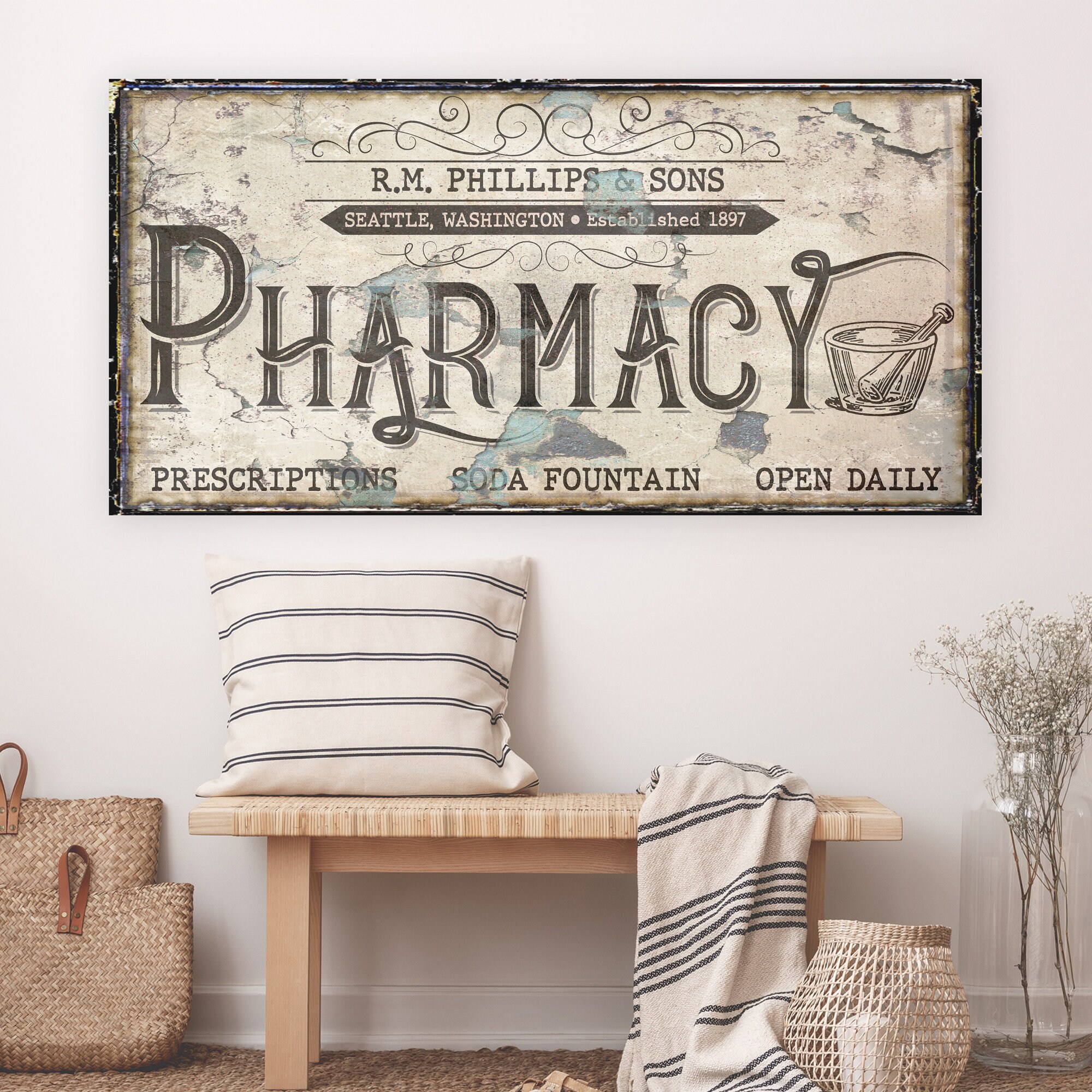 Vintage Pharmacy Sign Modern Farmhouse Decor Large Canvas Etsy