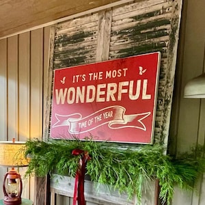 Holiday Decor, Christmas Canvas Wall Art, It&#39;s The Most Wonderful Time Of The Year, Faux Metal Holiday Sign, Vintage Christmas Decoration