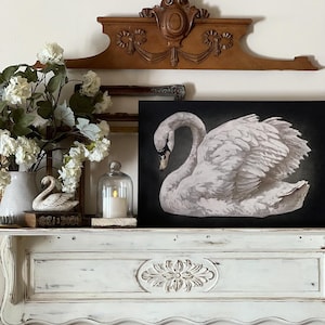 Vintage Swan Canvas Print: Antique Style Neutral Wall Art