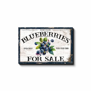 Blueberries For Sale, Spring Decor, Spring Canvas Wall Art, Large Canvas Signs, Vintage Spring Art, Garden Art, Farmhouse Summer Decor 24x36 inch