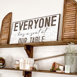 Everyone Has A Seat At Our Table, Modern Farmhouse Decor, Large Canvas Wall Art, Vintage Dining Room Sign, Vintage Farmhouse Canvas Art