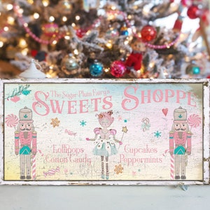 Sweet Shoppe Christmas Sign, Pastel Christmas Decor, Large Canvas Wall Art, Christmas Sign, Vintage Christmas Decor, Holiday Signs