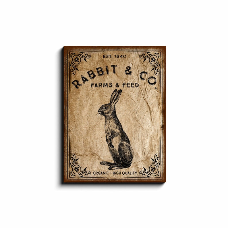 Rabbit & Co. Farms And Feed, Easter Sign, Vintage Easter Decor, Large Canvas Wall Art, Vintage Signs, Easter Bunny Decor, Oversized Wall Art 18x24 inch